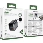 Зарядний пристрій 2xUSB 25W (USB-C+USB-A) with digital display Gan A114 Black Acefast (6974316284437)
