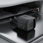 Зарядний пристрій 2xUSB 25W (USB-C+USB-A) with digital display Gan A114 Black Acefast (6974316284437)
