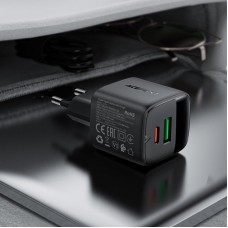 Зарядний пристрій 2xUSB 25W (USB-C+USB-A) with digital display Gan A114 Black Acefast (6974316284437)