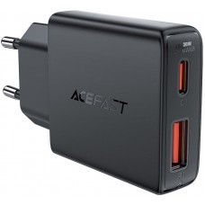 Зарядний пристрій 2xUSB 30W (USB-C+USB-A) Gan A69 ultra-thin Fast Charger Black Acefast (6974316282709)