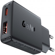 Зарядний пристрій 2xUSB 30W (USB-C+USB-A) Gan A69 ultra-thin Fast Charger Black Acefast (6974316282709)