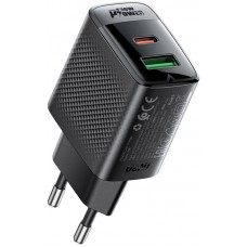 Зарядний пристрій 2xUSB 30W (USB-C+USB-A) Gan A98 Black Acefast (6974316283263)
