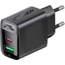 Зарядний пристрій 2xUSB 30W (USB-C+USB-A) Gan A98 Black Acefast (6974316283263)