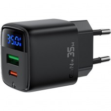 Зарядний пристрій 2xUSB 35W (USB-C+USB-A) with digital display Gan A116 Black Acefast (6974316284468)