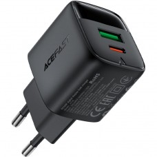 Зарядний пристрій 2xUSB 35W (USB-C+USB-A) with digital display Gan A116 Black Acefast (6974316284468)