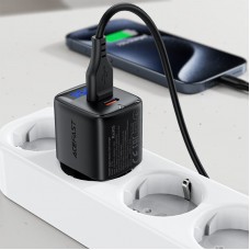 Зарядний пристрій 2xUSB 35W (USB-C+USB-A) with digital display Gan A116 Black Acefast (6974316284468)