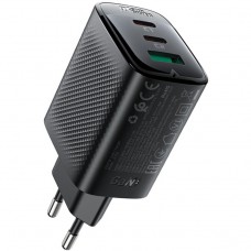 Зарядний пристрій 3xUSB 67W (2xUSB-C+USB-A) Gan A108 Fast Charger Black Acefast (6974316284048)