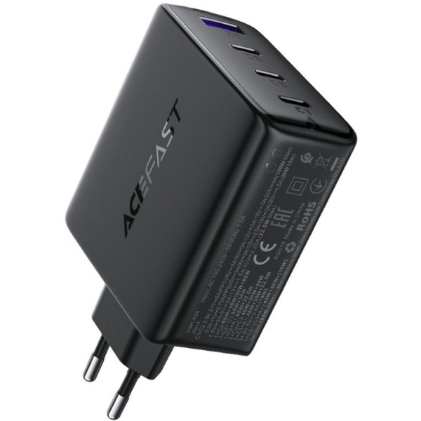 Зарядний пристрій 4xUSB 100W (3xUSB-C+USB-A) Gan A94 Fast Charger Black Acefast (6974316283133)