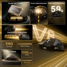 Мишка Attack Shark V8 Ultra-Light Wireless/Bluetooth 42000dpi. (PAW3950MAX) 6кн. Black (V8B_AS)
