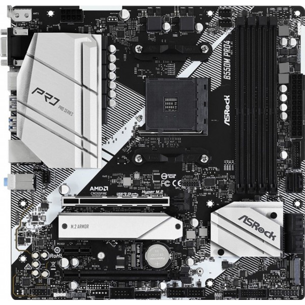 ASRock B550M Pro4 (AM4/B550, 4*DDR4, 2xPCIex16, DP/HDMI/VGA, 6xSATA, 3xM.2, GLan, 7.1ch, mATX) (B550M Pro4)
