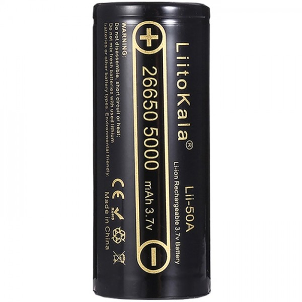 Акумулятор 26650 LiitoKala, Lii-50A-JT, 5000mAh, 3.7V li-ion battery, 1 pcs (Lii-50A-JT)