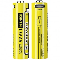Акумулятор AA 2400 mAh/3600 mWh, 1.5V Li-ion, вбуд зарядне USB (Type-C), LiitoKala (USB-T36 1.5V AA)