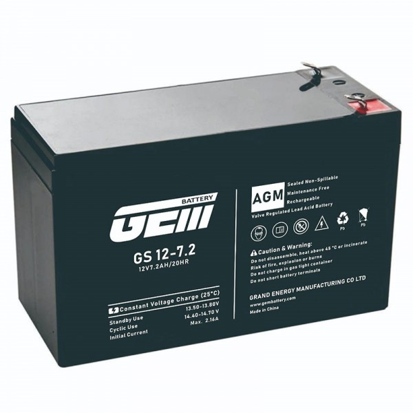 Акумуляторна батарея GEM Battery 12V-7.2Ah, AGM, F1/F2, (GS 12-7.2) (GS 12-7.2)