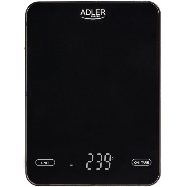 Ваги кухонні Adler AD 3177 black електронні/ 10кг/ г мл, унція/ USB type C/ автовимкнення/ скло (AD3177B)