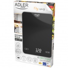 Ваги кухонні Adler AD 3177 black електронні/ 10кг/ г мл, унція/ USB type C/ автовимкнення/ скло (AD3177B)