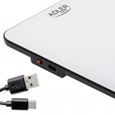 Ваги кухонні Adler AD 3177 white black електронні/ 10кг/ г мл, унція/ USB type C/ автовимкнення (AD3177WB)
