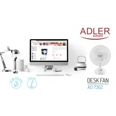 Вентилятор AdlerAD 7302 white настільний/ 45Вт/ D=23см/ автоповорот/ білий (AD7302)
