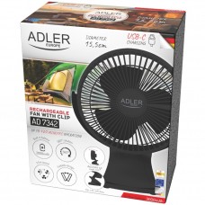 Вентилятор AdlerAD 7342 black настільний/ акумуляторний/ 5Вт/ D=15.5см/ USB-C/ чорний (AD7342B)