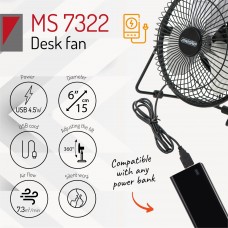 Вентилятор Mesko MS 7322 настільний/ USB/ 4,5Вт/ D=15см/ чорний (MS7322)