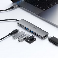 Док-станція USB3.0 Type-C --&gt HDMI4K@60Hz/2xUSB-A 3.0/TF/SD/USB-C 90W Hub 6-in-1 J18 Acefast (6974316285939)