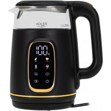 Електрочайник Adler AD 1305 black gold 1850-2200Вт/ 1.7л/ скло/ встановлення температури/ (AD1305BG)