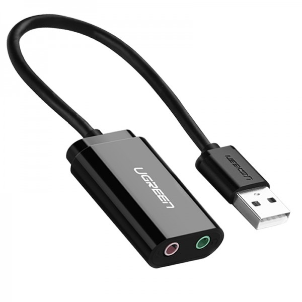 Звукова карта USB AUX jack, 2*TRS (Mic + Ear) ALC4042 Ugreen Чорна US205 (30724)