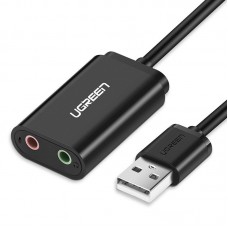Звукова карта USB AUX jack, 2*TRS (Mic + Ear) ALC4042 Ugreen Чорна US205 (30724)
