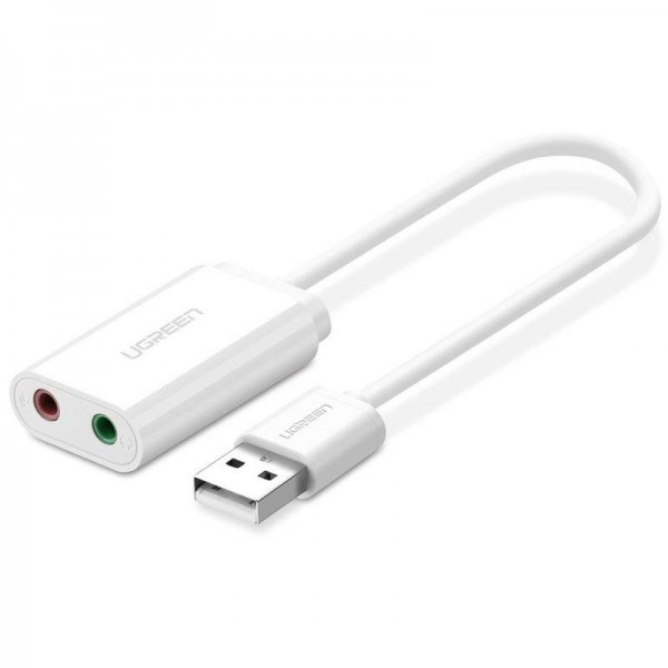Звукова карта USB AUX jack, TRRS (Mic + Ear), ALC4042 15cm Ugreen Біла US205 (30143)