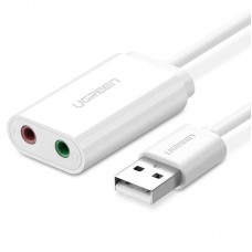 Звукова карта USB AUX jack, TRRS (Mic + Ear), ALC4042 15cm Ugreen Біла US205 (30143)