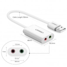 Звукова карта USB AUX jack, TRRS (Mic + Ear), ALC4042 15cm Ugreen Біла US205 (30143)