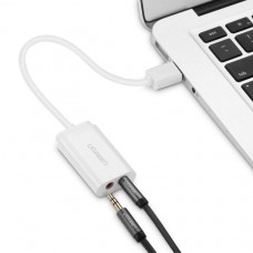 Звукова карта USB AUX jack, TRRS (Mic + Ear), ALC4042 15cm Ugreen Біла US205 (30143)