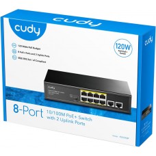 Комутатор Cudy FS1010P, 8 портовий 10/100M PoE+ Switch with 2 Uplink Ports 120W (FS1010P)