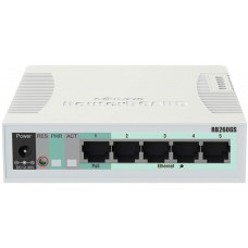 Комутатор Mikrotik RB260GS, 5 Gigabit ports and SFP cage, SwOS, plastic case, PSU (CSS106-5G-1S)