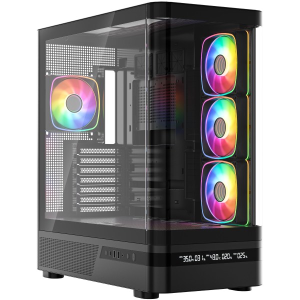 Корпус Modecom VOLCANO AQ200 ARGB MIDI FRONT LCD, 4x120mm fans BLACK без БЖ ATX (MC-A-AQ200-4FA-B)