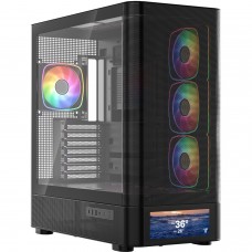 Корпус Modecom VOLCANO AQ500 ARGB MIDI FRONT LCD 6,2”, 4x120mm fans BLACK без БЖ ATX (MC-A-AQ500-4FA-B)