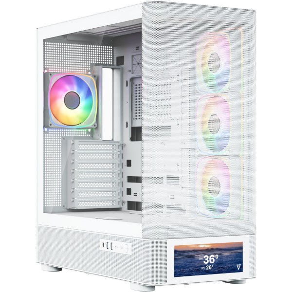 Корпус Modecom VOLCANO AQ500 ARGB MIDI FRONT LCD 6,2”, 4x120mm fans WHITE без БЖ ATX (MC-A-AQ500-4FA-W)