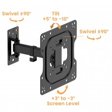 Кронштейн для ТВ AGN AGN43-221P з поворотом/одне коліно/23"-43"/30 кг/max.VESA 200x200/Black (AGN43-221P)