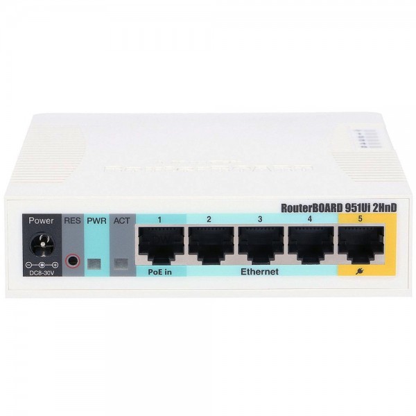 Маршрутизатор Mikrotik RB951Ui-2HnD, N300, 600MHz/128Mb, 5х100Мбіт, 1хUSB, 1000mW, PoE in, PoE out, (RB951UI-2HND)