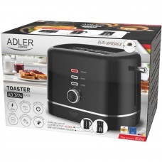 Тостер Adler AD 3224 black 850Вт/ 2 відділення/7 режимів підсмажування/розморожування/підігрів булок (AD3224B)