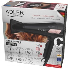 Фен Adler AD 2283 black 2400Вт/ 2 швидкості/ хол.обдув/ темп.режимів-3/ ахист від перегріву (AD2283B)