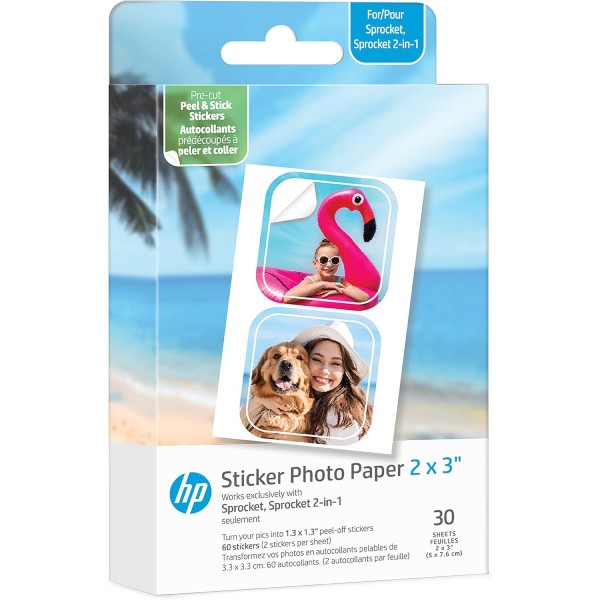 Фотопапір HP CutOut Sticker Zink 2"x3" Глянцевий, самоклеючий, стікери, 30 листів (HPIZ2X330C)