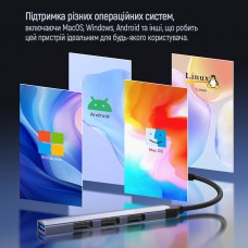 Хаб USB 3.0 -&gt 2xUSB 2.0+1xUSB 3.0+1xUSB-C Grey ColorWay (CW-HUB05)