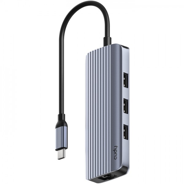 Хаб USB 3.0 Type-C -&gt 3хUSB-A, 1хUSB-C(5Гбіт/с), 1x4K@60Hz HDMI Port, 1xGig Ethernet port, алюмінієв (UH606)