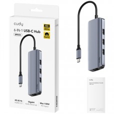 Хаб USB 3.0 Type-C -&gt 3хUSB-A, 1хUSB-C(5Гбіт/с), 1x4K@60Hz HDMI Port, 1xGig Ethernet port, алюмінієв (UH606)