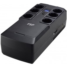 ДБЖ FSP NanoFit 800, 800ВА/480Вт, LCD, Schuko*6, USB +2хUSB для зарядки 5V/1A(Max.), AVR, RJ45 (PPF4801704)