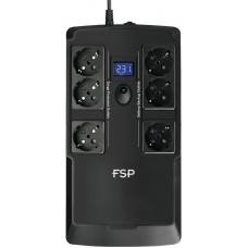 ДБЖ FSP NanoFit 800, 800ВА/480Вт, LCD, Schuko*6, USB +2хUSB для зарядки 5V/1A(Max.), AVR, RJ45 (PPF4801704)
