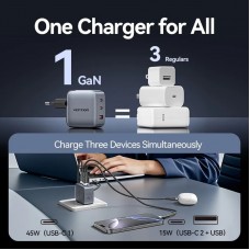 Зарядний пристрій 3xUSB 70W GaN (2хUSB-C+USB-A) + USB-C cable М-М Black Vention (TZ-FEXH0-EU)