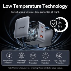 Зарядний пристрій 3xUSB 70W GaN (2хUSB-C+USB-A) + USB-C cable М-М Black Vention (TZ-FEXH0-EU)