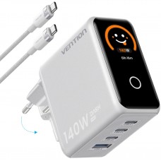 Зарядний пристрій 4xUSB 140W GaN (3хUSB-C+USB-A) + USB-C cable М-М White Vention (TZ-FCOI0-EU)