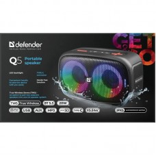 Акустична система 1.0 Defender Q5 20 Вт Bluetooth/FM/USB/TF/IPX5, LED, чорна